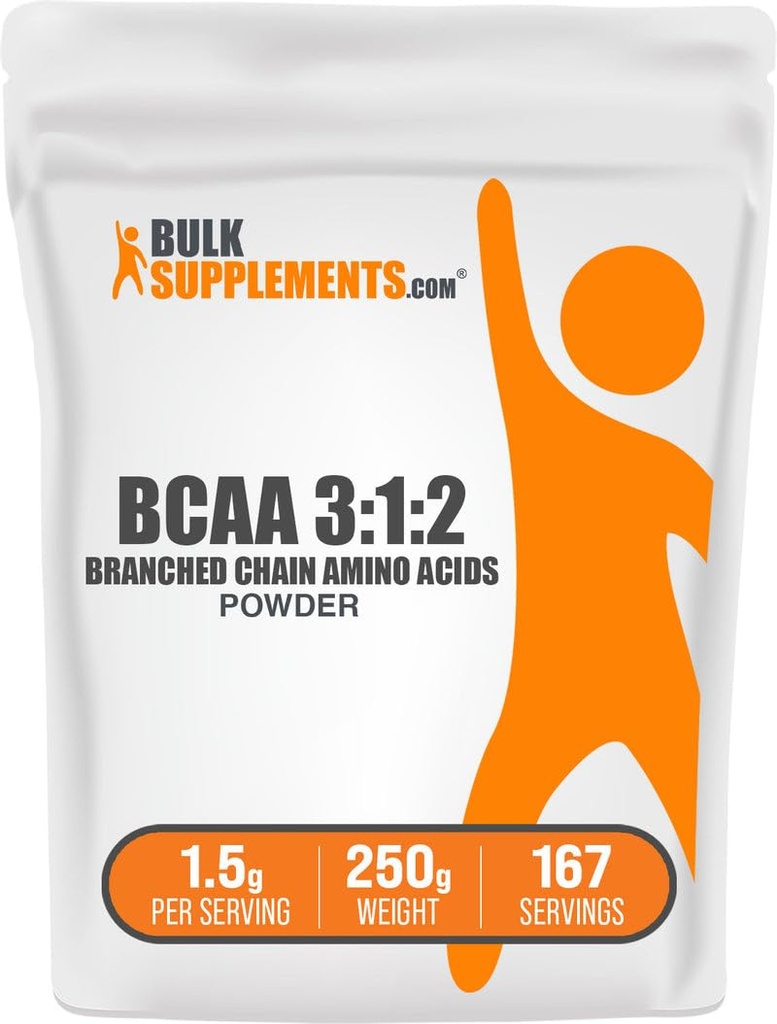 BulkSupplements.com BCAA 3 : 1 : 2 분말 - BCAA 보충제, 분기 된 사슬 아미노산 분말 - 불쾌 & 글루텐 무료, 봉사 당 1.5g, 250g (8.8 oz) (팩 1)