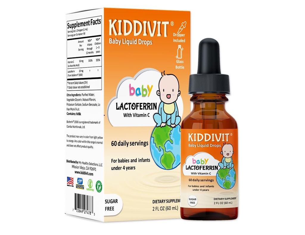 Kiddivit 아기 Lactoferrin 액체 드롭 - Gentle Immune 지원 보충 - Prebiotic Inulin과 100mg 공식 - 60 일일 서빙 - 설탕 무료, 글루텐 무료, 채식, 2oz