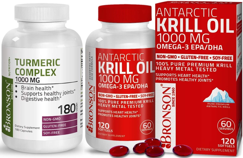 BioPerine 높은 Potency 우수한 합동 지원 + Bronson 남극 Krill 기름을 가진 1000 mg를 가진 Bronson 심황 Curcumin Omega-3s EPA, DHA