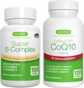 Super B-Complex 180 정제 + 높은 흡수 CoQ10 100mg 120 Softgels 에너지 뭉치, 메틸을 섞은 방출 B Complex + 비타민 E & D-Limonene를 가진 CoQ10, Igennus에 의하여