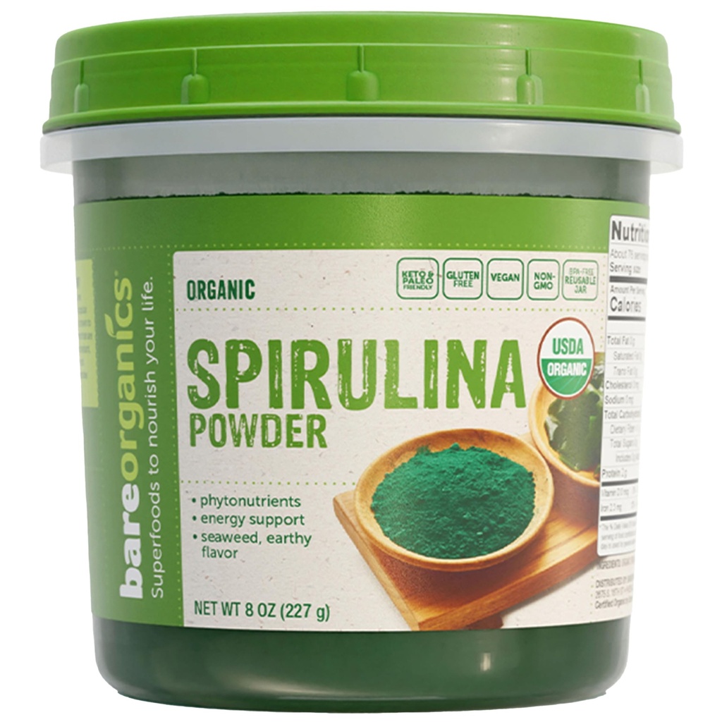 BareOrganics SPIRULINA 분말 (라우 - 유기), 8 온스 (팩의 1)