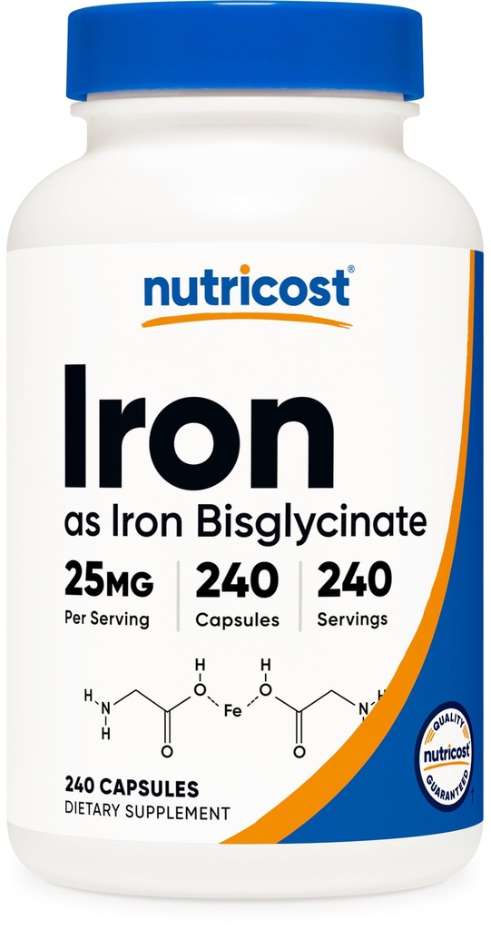 Nutricost 철 Bisglycinate 보충교재 (25mg) 240의 캡슐 - Ferrous Bisglycinate Chelate에서 - 비 GMO & 글루텐 자유로운