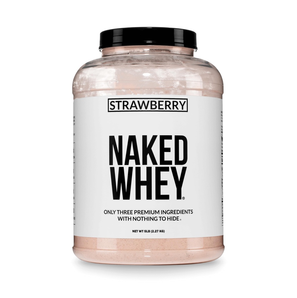 NAKED Strawberry Whey Protein - 모든 천연 잔디 Fed Whey Protein Powder + 건조 딸기 + 코코넛 설탕 - 5lb 벌크, GMO-Free, Soy Free, 글루텐 무료. 아이 근육 성장 및 회복 - 61 서빙