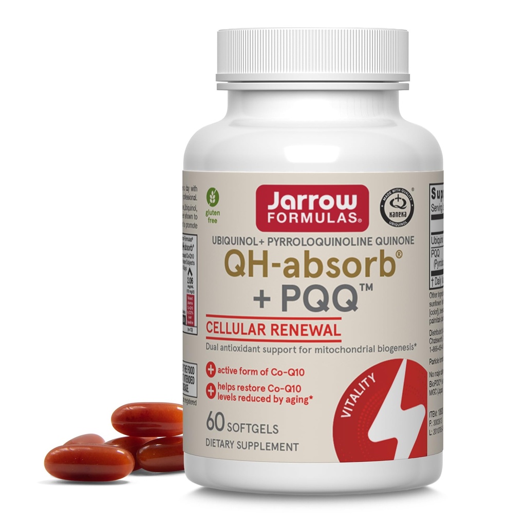 Jarrow Formulas QH-Absorb + PQQ - 60 Softgels - Mitochondrial Biogenesis, 에너지 생산 및 심혈관 건강 지원 - 60까지 서빙
