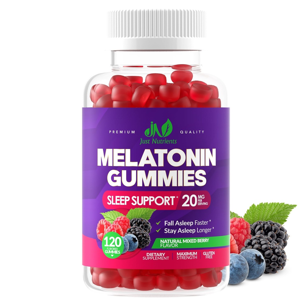 Melatonin 20mg Gummies (120 조사) - Gummy 당 Melatonin의 10mg를 가진 성인을 위한 최대 힘 잠 지원 - 글루텐 자유로운, 비 GMO, 채식주의자, 중대한 촉감 혼합 베리 풍미 - 60의 서빙