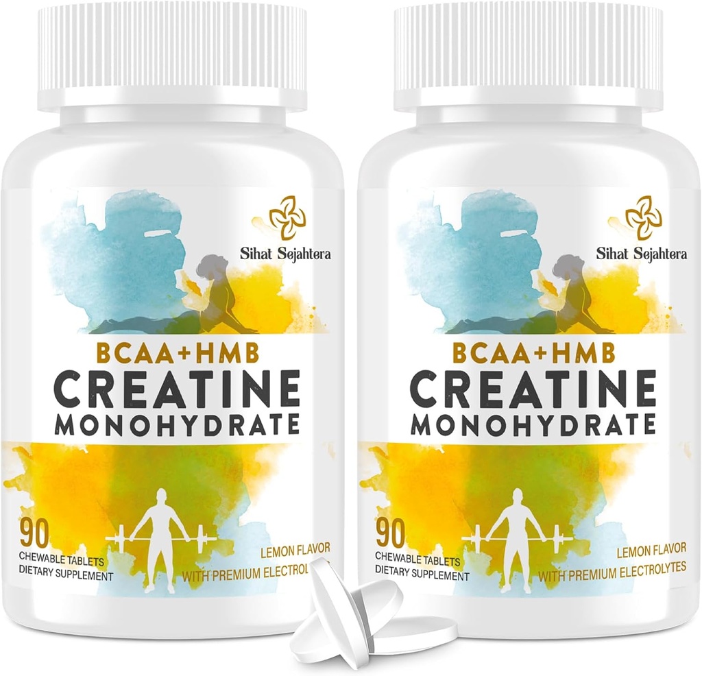 BCAA & HMB를 가진 8에서 1 크레아틴 Monohydrate, 남자 & 여자를 위한 5000 mg, 근육, 회복, 내구시간 & 힘, 높은 흡수, 레몬 풍미, 설탕 자유로운, 180의 정제를 위한 크레아틴 Chews