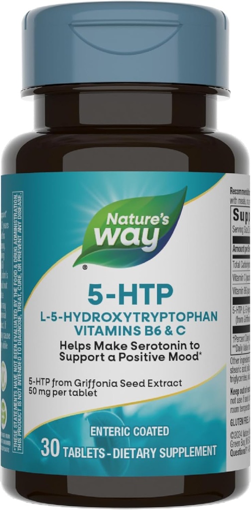 자연의 방법 5-HTP, L-5-Hydroxytryptophan, 도움은 긍정적인 전망*, 비타민 B6, 비타민 C, Griffonia 콩 추출물, 30의 정제를 승진시키기 위하여 세로토닌을 만듭니다 (포장 May Vary)