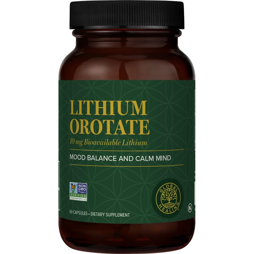 글로벌 치유 센터 - 리튬 Orotate 10mg - Non-GMO, Gluten Free, Vegan Friendly Brain Health 리튬 보충 Mood, 기능 및 Clarity (60 캡슐) 지원