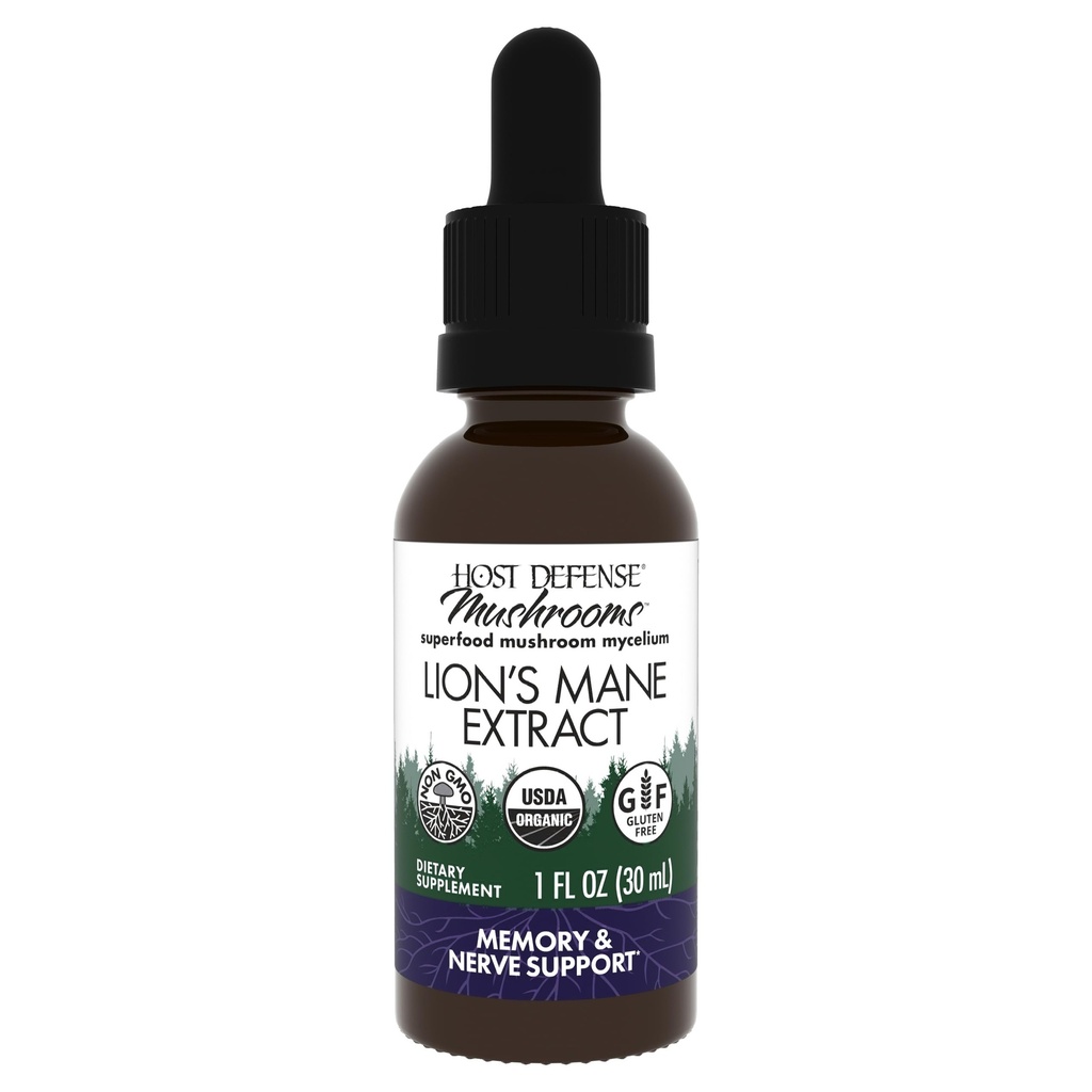 Host Defense Mushrooms Lion의 Mane Extract - 두뇌 건강을위한 Lion 's Mane Liquid Supplement - Focus & Memory Function을위한 버섯 지원 - 면역 체계 지원 - 1 fl oz (30 서빙) *