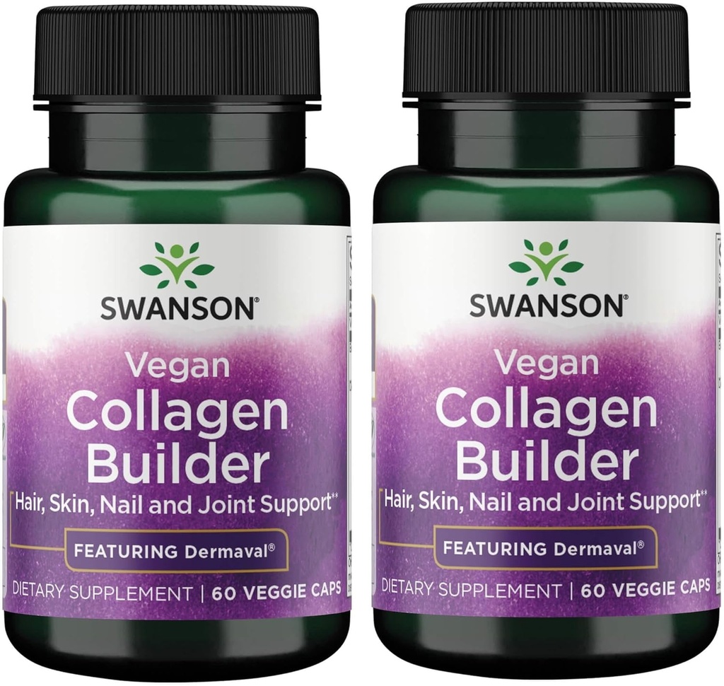 Swanson Vegan Collagen Builder - Dermaval - 헤어, 피부, 네일 건강 - 60 Veg Caps (2 팩)