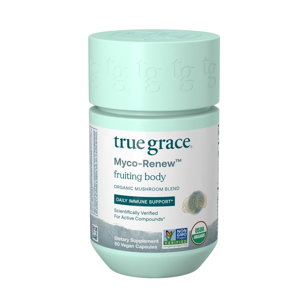 True Grace Mushroom Myco-Renew Blend 매일 면역 지원 - 60 개 캡슐 - 유기