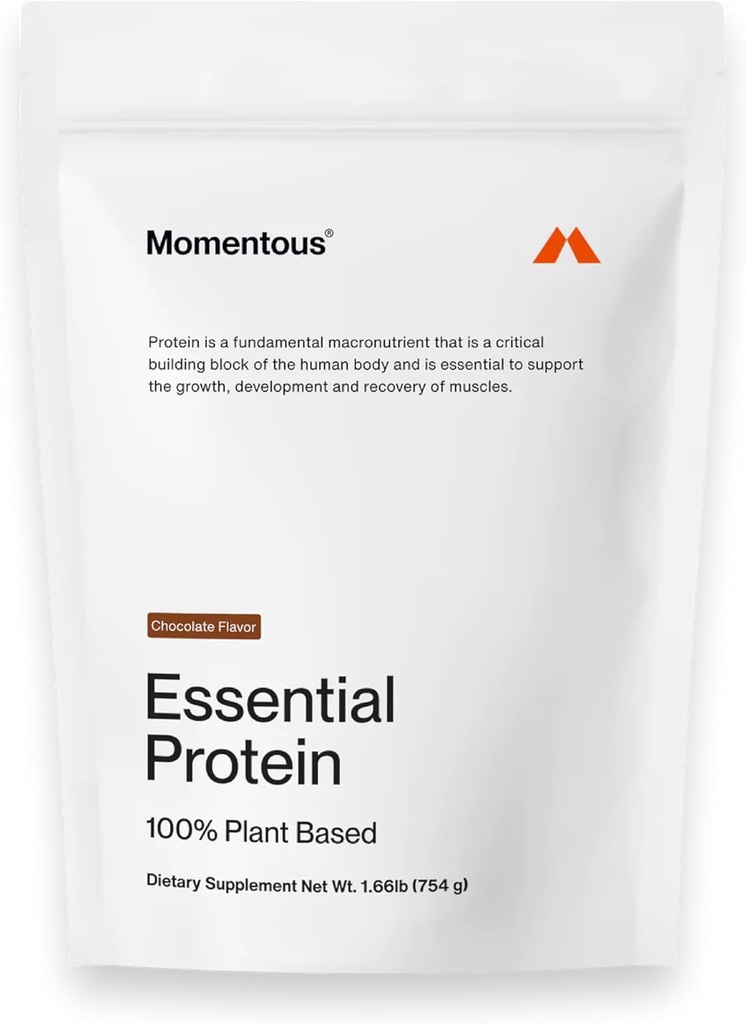 Momentous Essential Vegan Protein Powder - 20g 공장 기반 단백질 - NSF 인증, 글루텐 - 무료, 비 GMO, 20 에센셜 데이 사용, 초콜릿에 대한 서빙
