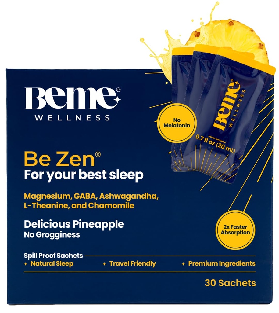 BeMe BeZen 수면 보조 보충교재 Melatonin 없이 자연적인 - 알약 보다는 2X 흡수 - 마그네슘, Ashwagandha, Chamomile, L-Theanine & GABA를 가진 성인을 위한 잠 원조 - Delicious 파인애플