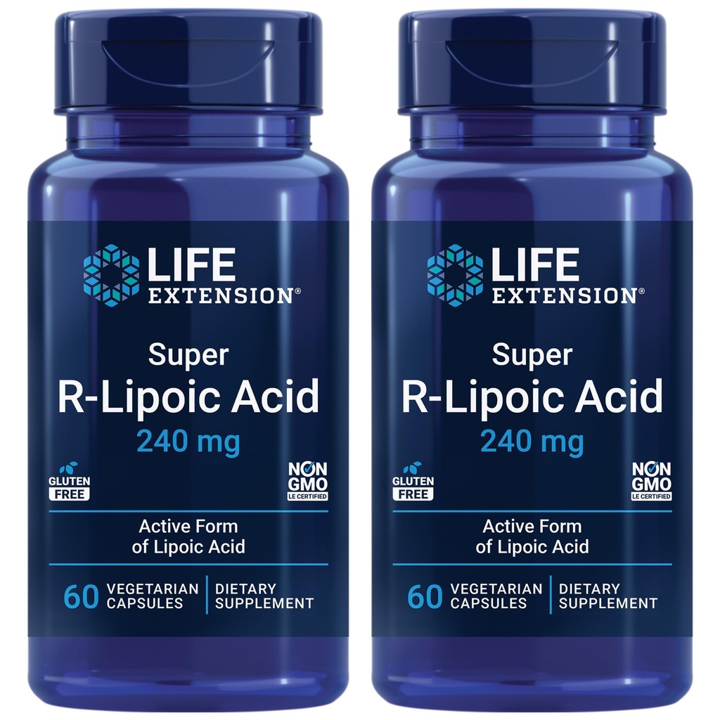 수명 연장 슈퍼 R-Lipoic 산 – 건강한 노화, 산화 스트레스 방어 – R-Lipoic 산의 활성 R-Form의 240 mg – 글루텐 프리 – 비 GMO – 채식 – 60 캡슐 (2 팩)