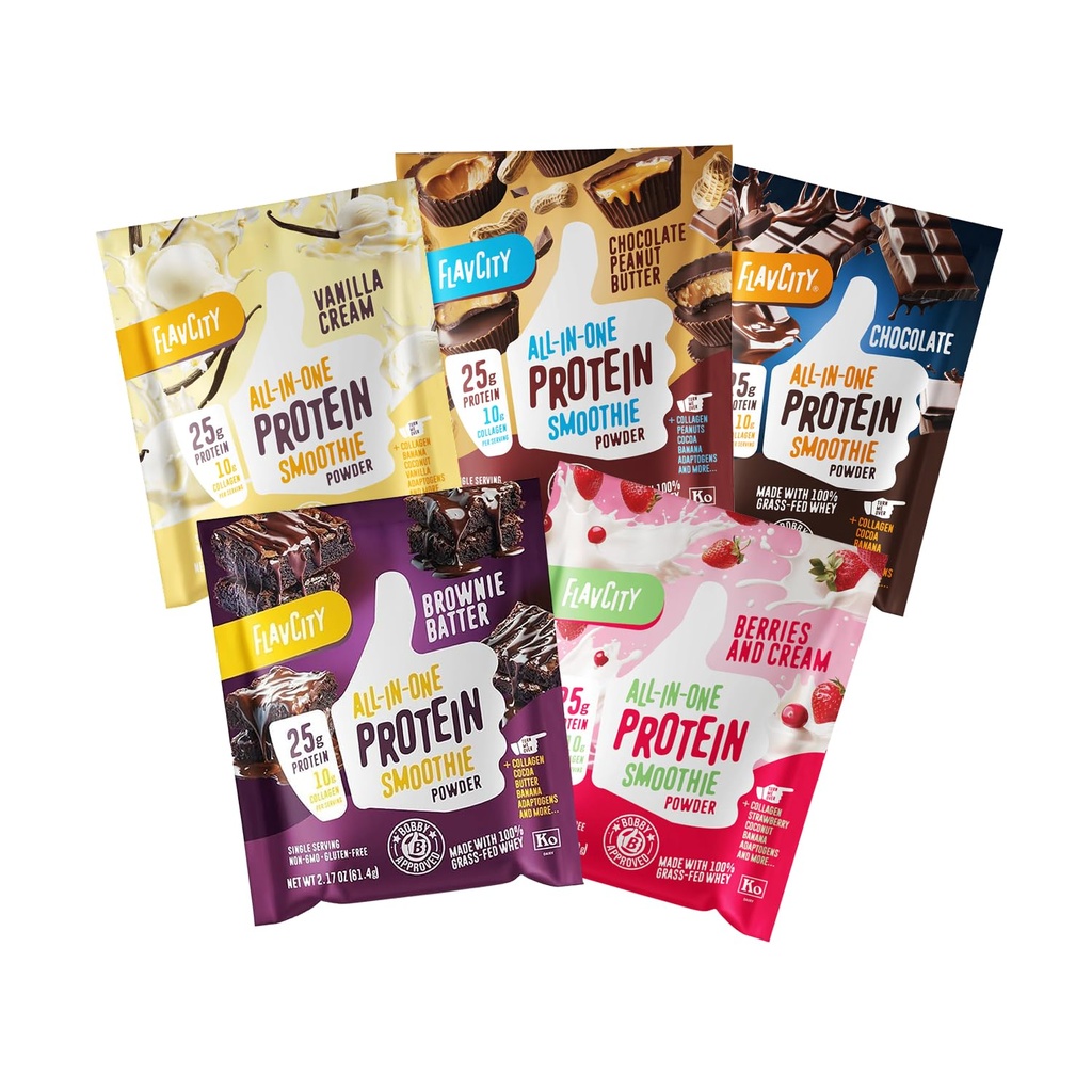 FlavCity 한 단백질 Shake 분말 패킷의 모든 - Go Meal Alternative + 25g Protein & 10g Collagen, 유기 Reishi & Cordyceps 버섯로 만든 - 추가 설탕 없음, 다양성 10 팩