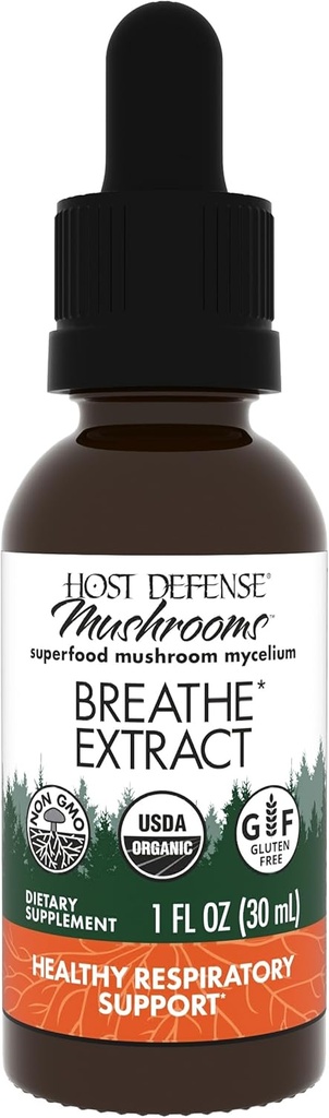 Host Defense Breathe * Extract - 면역 및 호흡 지원 버섯 액체 보충 - Chaga, Reishi & Cordyceps와 초본 Lung 건강 보충 - 1 fl oz (30 서빙) *