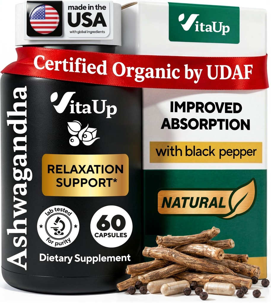 Ashwagandha 캡슐 1310mg with Black Pepper - 미국 Relaxation Support, Normal Cognitive Function & Balanced Energy Level에 대한 Ashwagandha 보충제 - 60 Caps