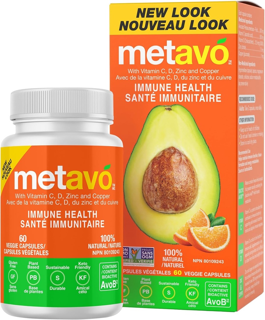 Metavo Immune 건강 - 자연 면역 지원 보충교재, 남자 & 여자를 위한 필수 아연 보충교재 비타민 C, D & 구리, 60 Vegan 캡슐, 30의 서빙