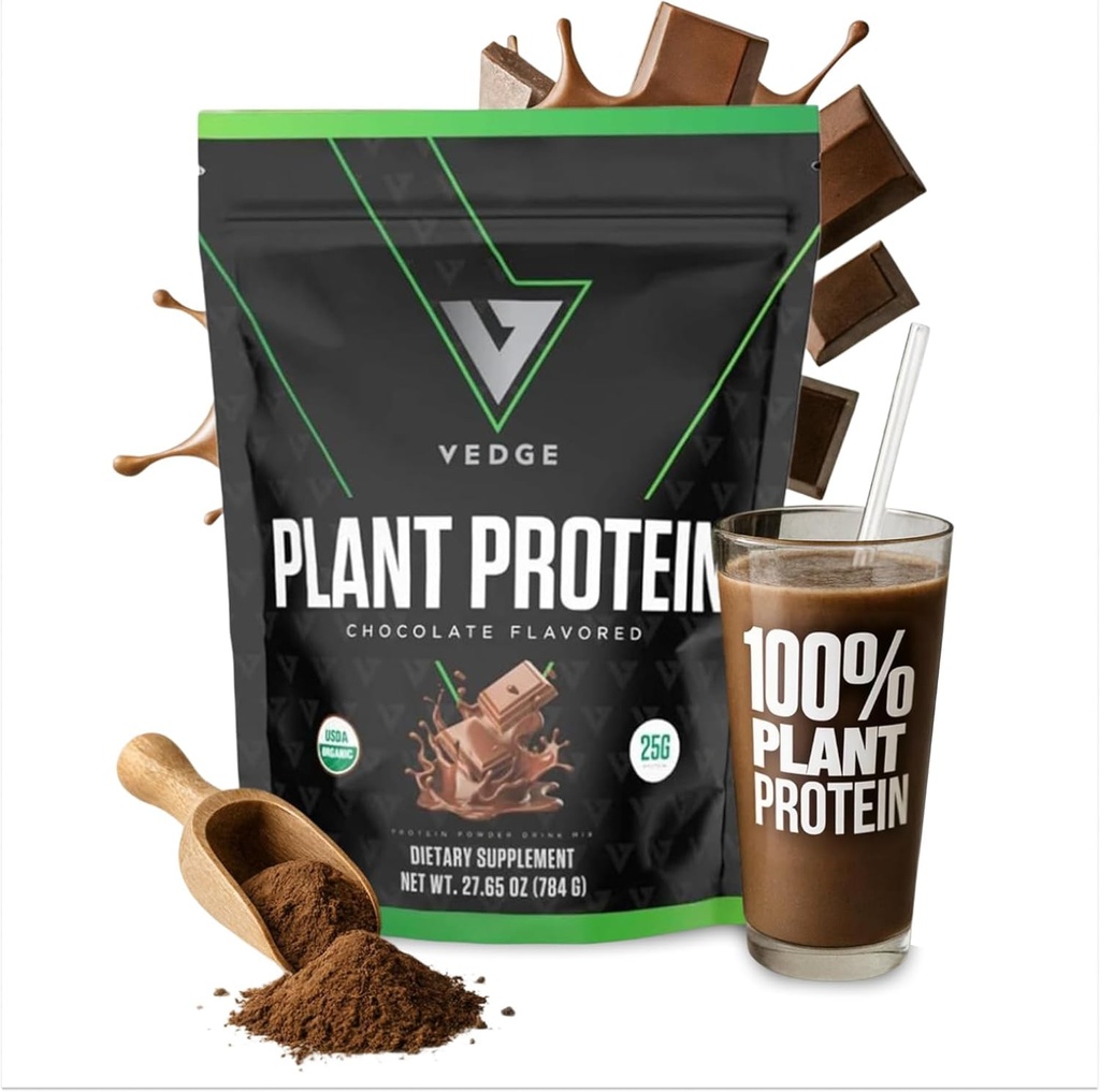 vedge Vegan Protein Powder - 완두, 호박 및 해바라기가있는 식물 단백질 분말 - USDA 유기, 아미노산, 낙농장 무료, 글루텐 무료, 콩 무료, 케토, 비 GMO, 부드러운 질감 - 초콜릿 - 20 서빙