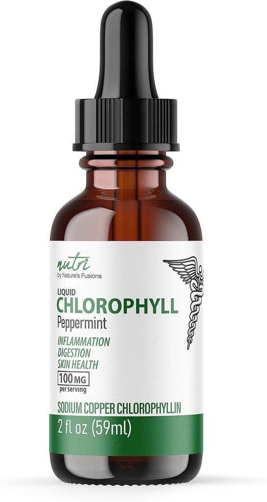 Nature's Fusions Nutri 액체 Chlorophyll Peppermint 100mg - 내부 탈취제 및 해독제 - 액체 드롭 - 2 fl oz (59 서빙, 서빙 당 100mg) - Clorofila Liquida