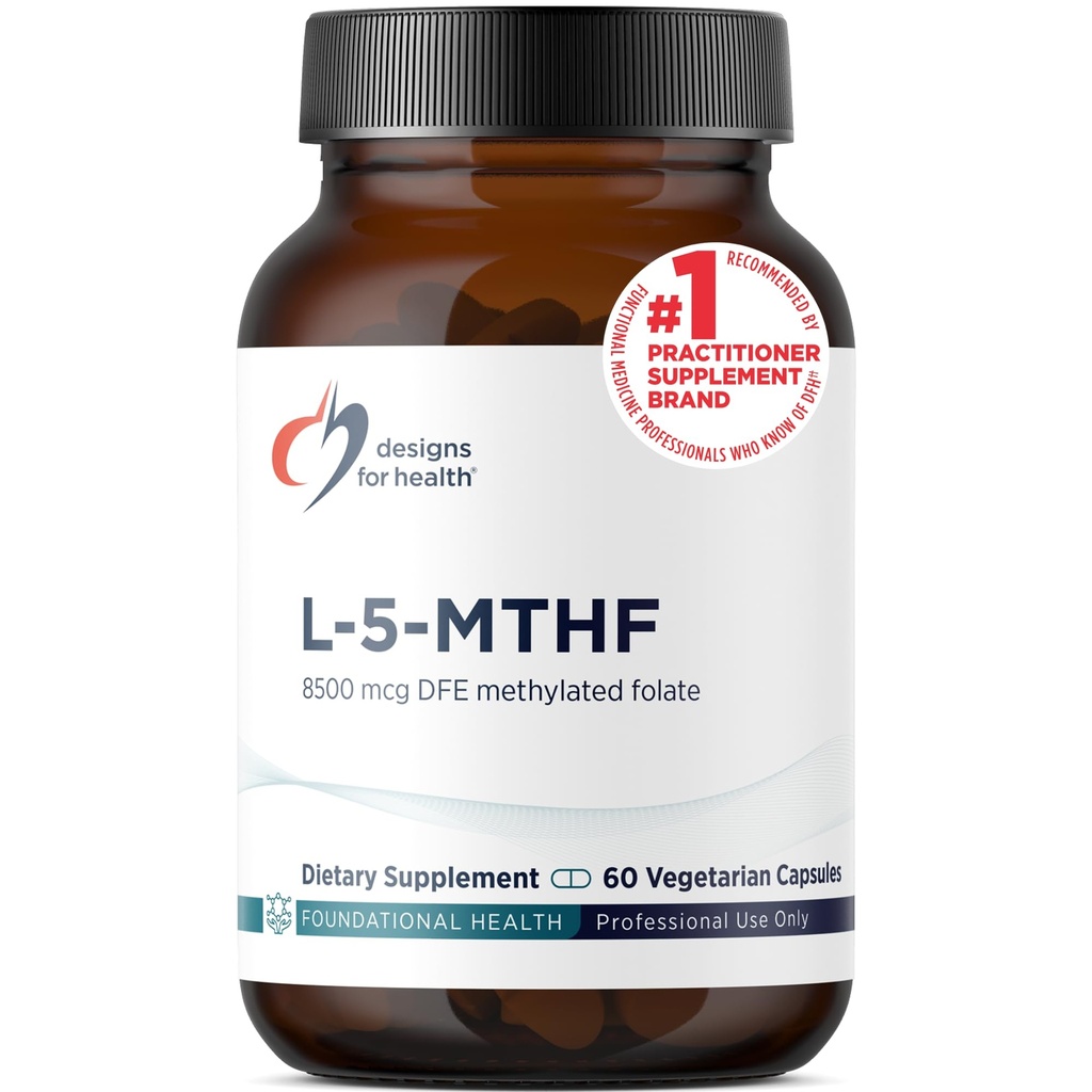 건강 L 5-MTHF를 위한 디자인 - Quatrefolic L Methylfolate 보충교재 5mg (8500 DFE) - 여자 & 남자를 위한 메틸을 꿴 Folate 보충교재 - 메틸화 지원 - 비 GMO, 글루텐 자유로운 (60의 캡슐)
