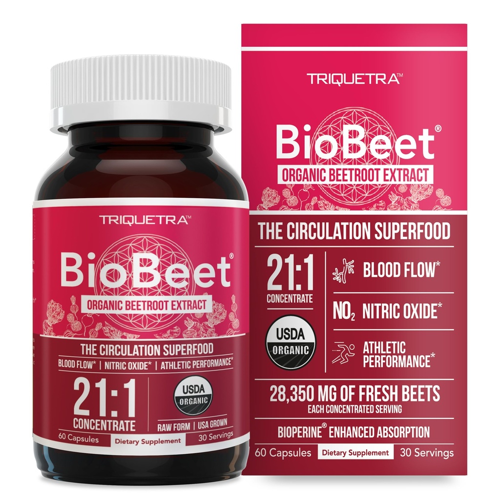 BioBeet® Max Strength Beet Root Capsules - 21 : 1 농축액, 각 서빙은 28350 mg 유기농 Beetroot - BioPerine® Black Pepper Extract와 흡수 향상 (60 캡슐)