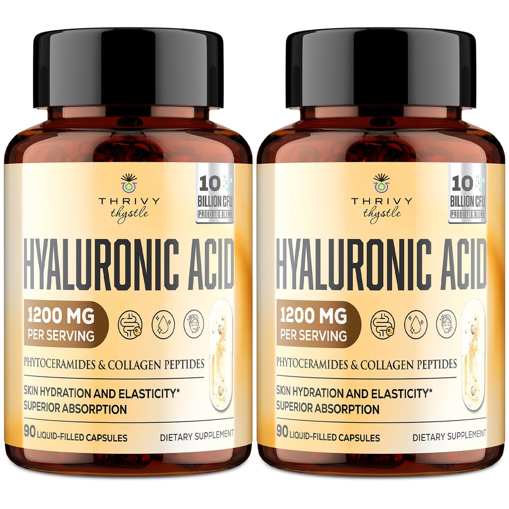 19-in-1 Hyaluronic 산 캡슐 - 교원질 펩티드와 더불어 Hylunaric 산 1200 mg, 비타민 C, Phytoceramides - 피부를 위해, 눈, 위장, 뼈 지원 (2 팩)