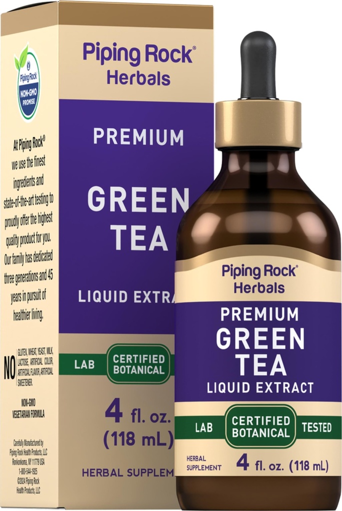 Piping Rock Green Tea Extract Liquid | 4 Fl Oz | 프리미엄 초본 보충 | 채식 | 알코올 무료 | Non-GMO, 글루텐 프리