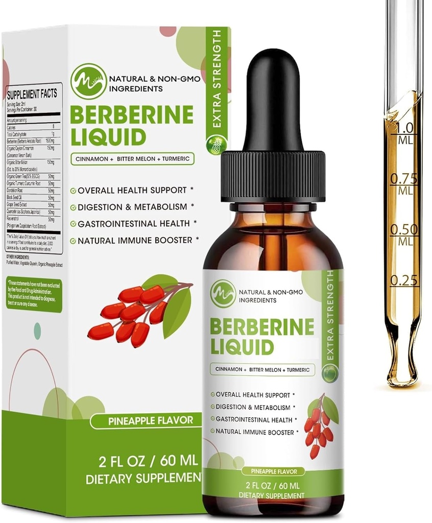 Berberine 보충교재 액체 하락, Ceylon Cinnamon, Turmeric, Resveratrol, Bitter Melon 및 더 많은 우수한 힘 채식 보충교재, 지원 면역 체계 & 소화계를 가진 Berberine