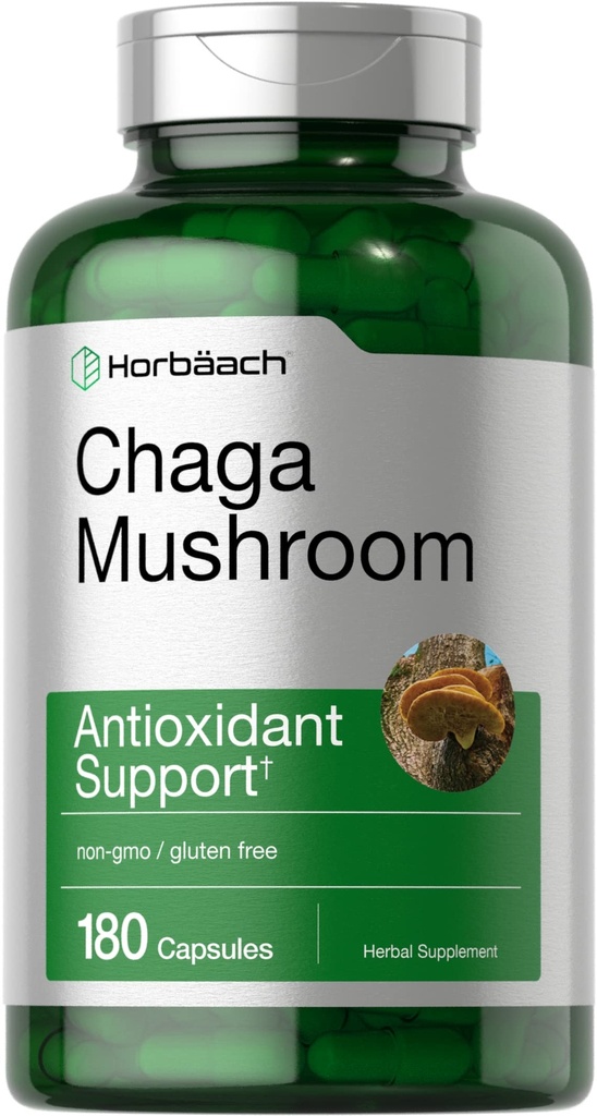 Horbäach Chaga 버섯 캡슐 | 180 개 | Non-GMO 및 글루텐 무료 보충