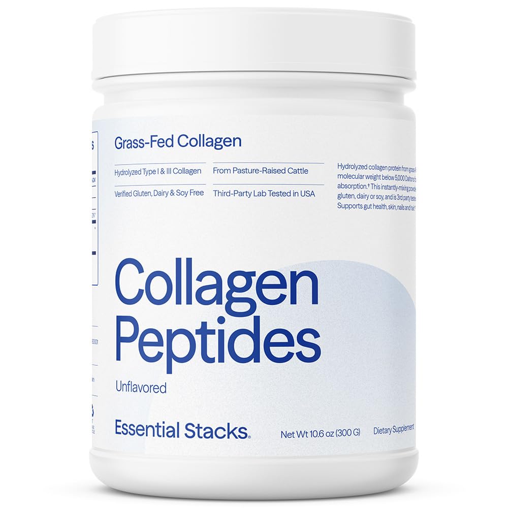 필수 스택 콜라겐 펩타이드 분말 (Gluten, Dairy & Soy Free - Unflavored Hydrolyzed Collagen Supplement (10.6 oz)