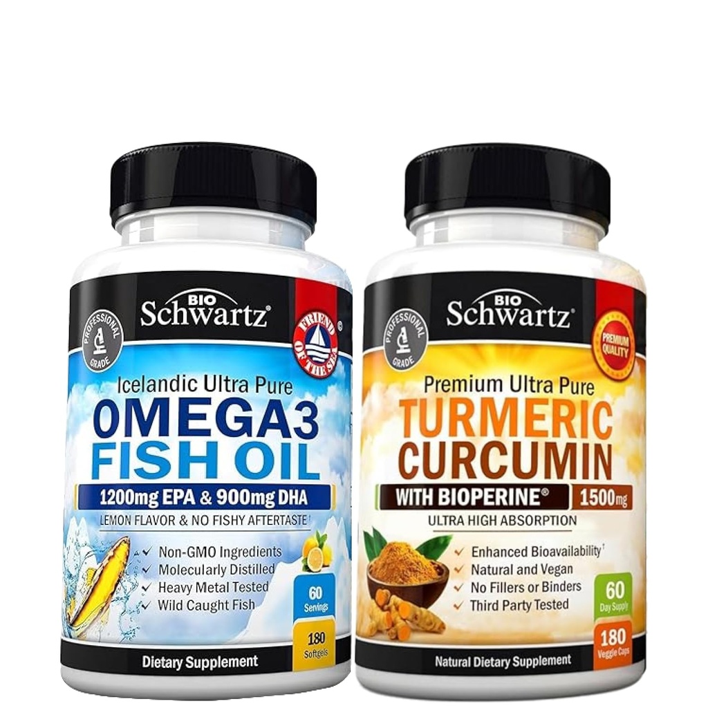 세 배 힘 Omega 3 물고기 기름 Softgels (2 달 공급) 까만 고추 추출물 1500mg Complex (2 달 공급)를 가진 Turmeric Curcumin 플러스