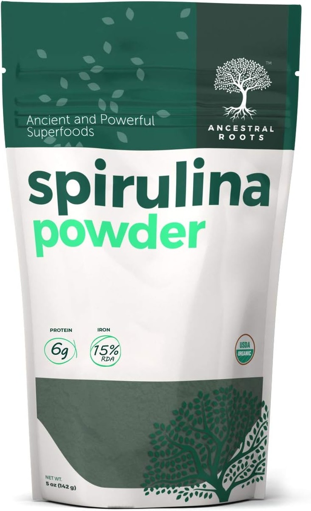 Ancestral 뿌리 - 유기 Spirulina 분말 (5개 oz) USDA에 의하여 증명되는 Vegan Spirulina 분말 I 100% 최선 건강 & 면역 지원을 위한 순수한 Superfood.