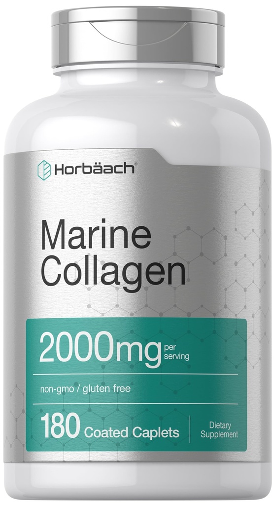 Horbäach Marine Collagen Peptides 2000mg | 180 캡슐 캡슐 | 칼슘 1 종류 | 비 GMO, 글루텐 무료 보충