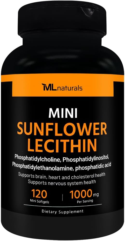 ML 자연스 미니 해바라기 Lecithin 1000 mg 120 Softgels, 삼키기 쉽게, 뇌 건강을 지원. 비 GMO, NSF 인증 및 cGMP 준수
