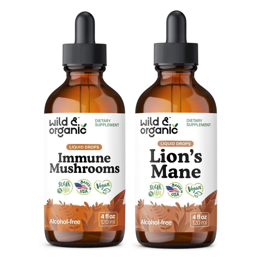 Wild & Organic Immune Mushroom Tincture 4 fl oz & Lion 's Mane Tincture 4 fl oz