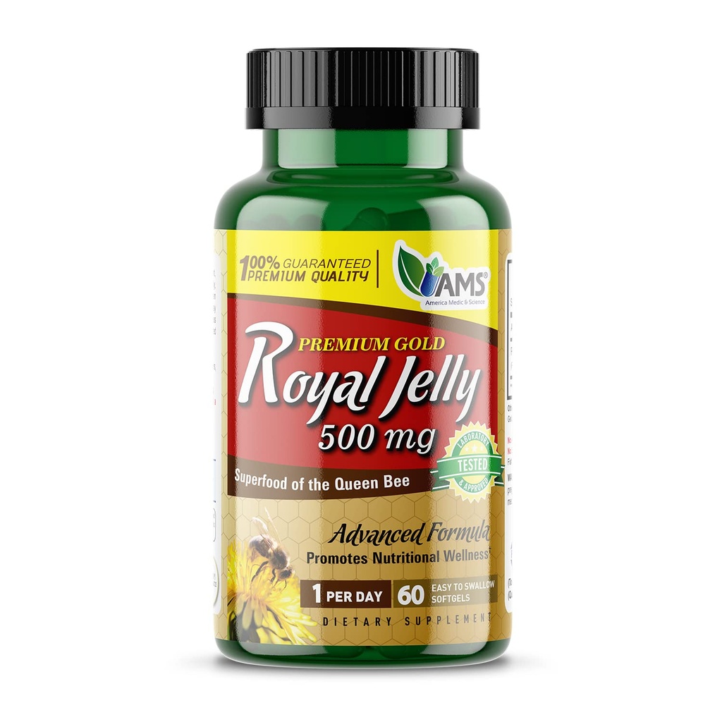 미국 메디크 & 과학 로얄 젤리 500mg (60 softgels) | 여왕 꿀벌의 슈퍼 푸드 | 여성을위한 다이어트 보충 | Immunity and Fertility | 지원 피부, 간, 심장, 뇌 건강