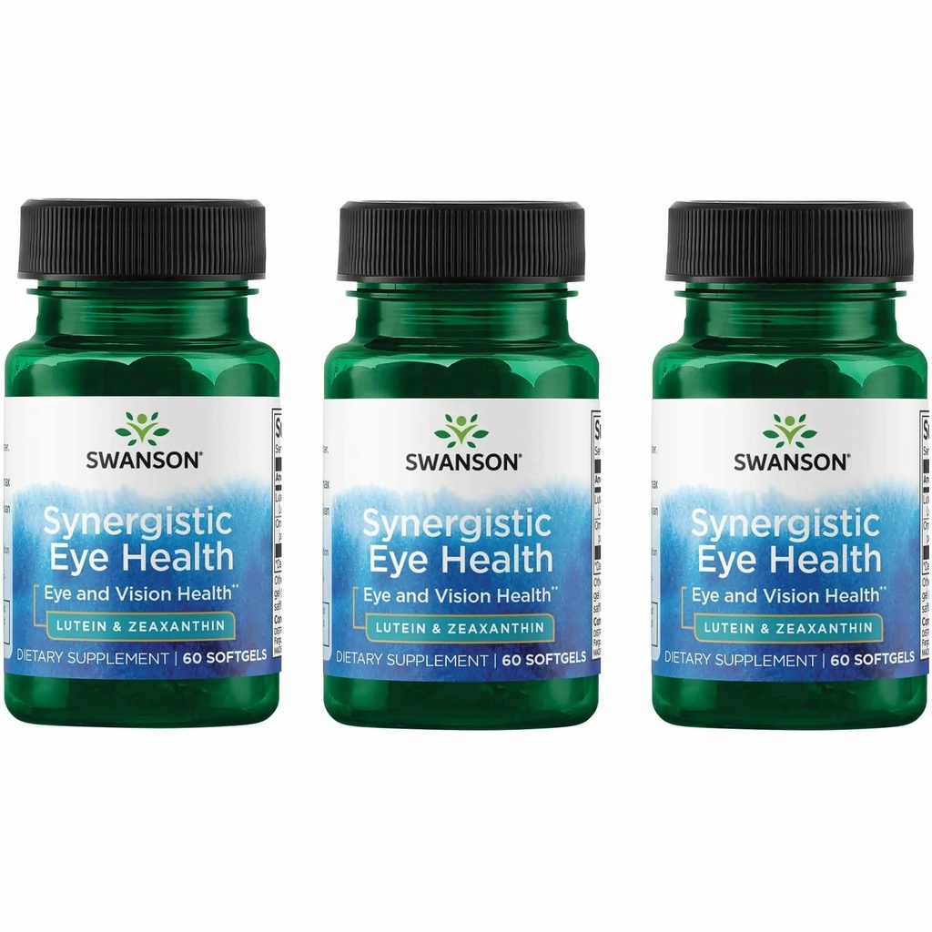 Swanson Lutein & Zeaxanthin Synergistic 눈 건강 시각 Retina Macula 보충교재 (Lutein 20 mg & OmniXan Zeaxanthin 2 mg) 60 Softgels Sgels (3 팩)