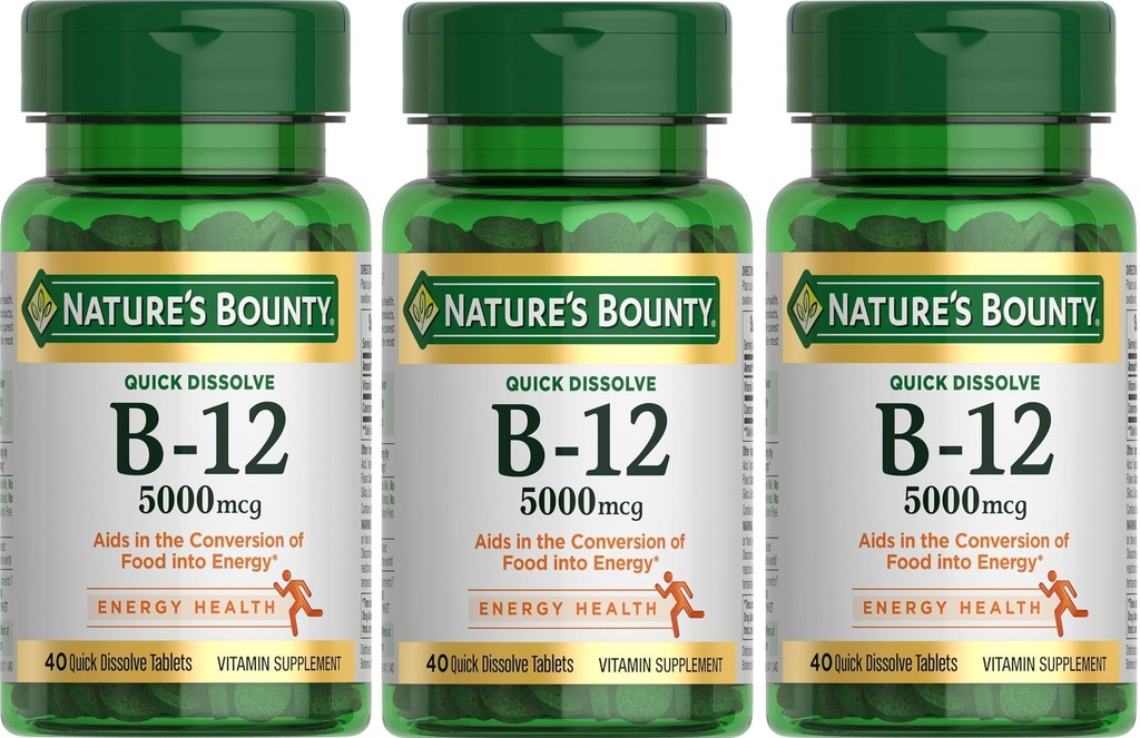 자연의 현상 비타민 B-12 5000 mcg, 40 빠른 용해 정제 (포장 3)