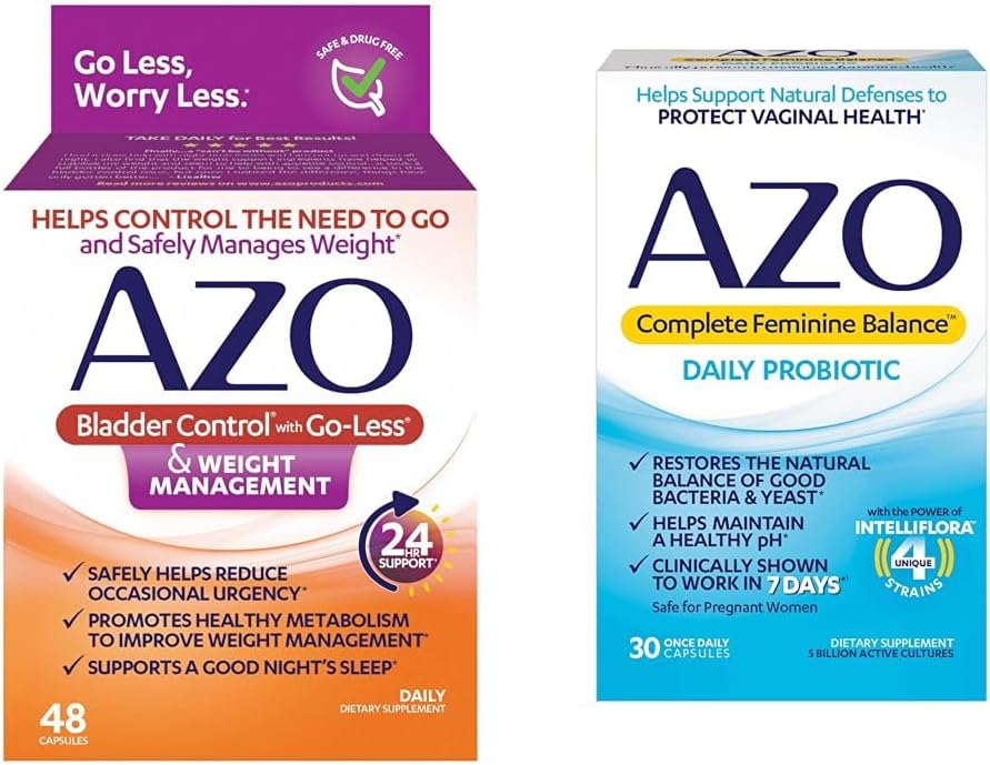 AZO Bladder Control with Go-Less® & Weight Management Dietary Supplement & Complete Feminine Balance Daily Probiotics for Women, 임상적으로 보호하는 데 도움이됩니다.