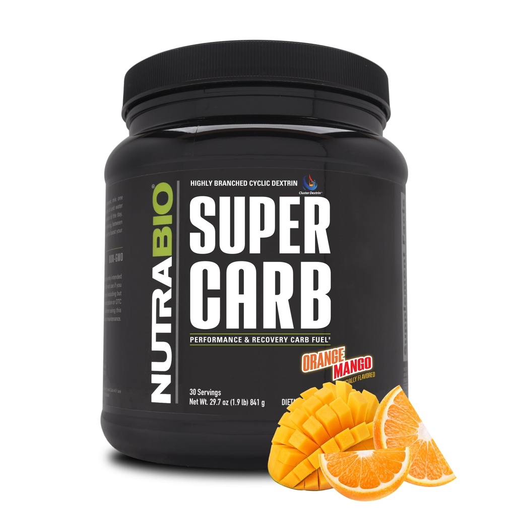 NutraBio Super Carb, Cluster Dextrin & Electrolytes, 운동 연료, 성능 및 근육 회복, Cyclic Dextrin, 오렌지 Mango, 30 Sv를위한 고급 캐비티 보충 분말