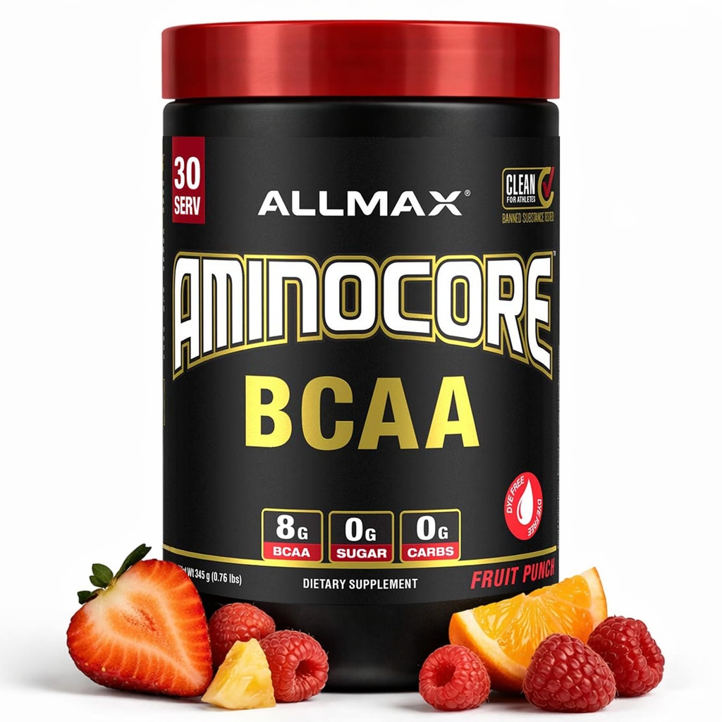 ALLMAX 영양 AMINOCORE BCAA 분말, 아미노산의 8.18 그램, Intra와 포스트 운동 회복 음료, 글루텐 자유로운, 과일 펀치, 315 g