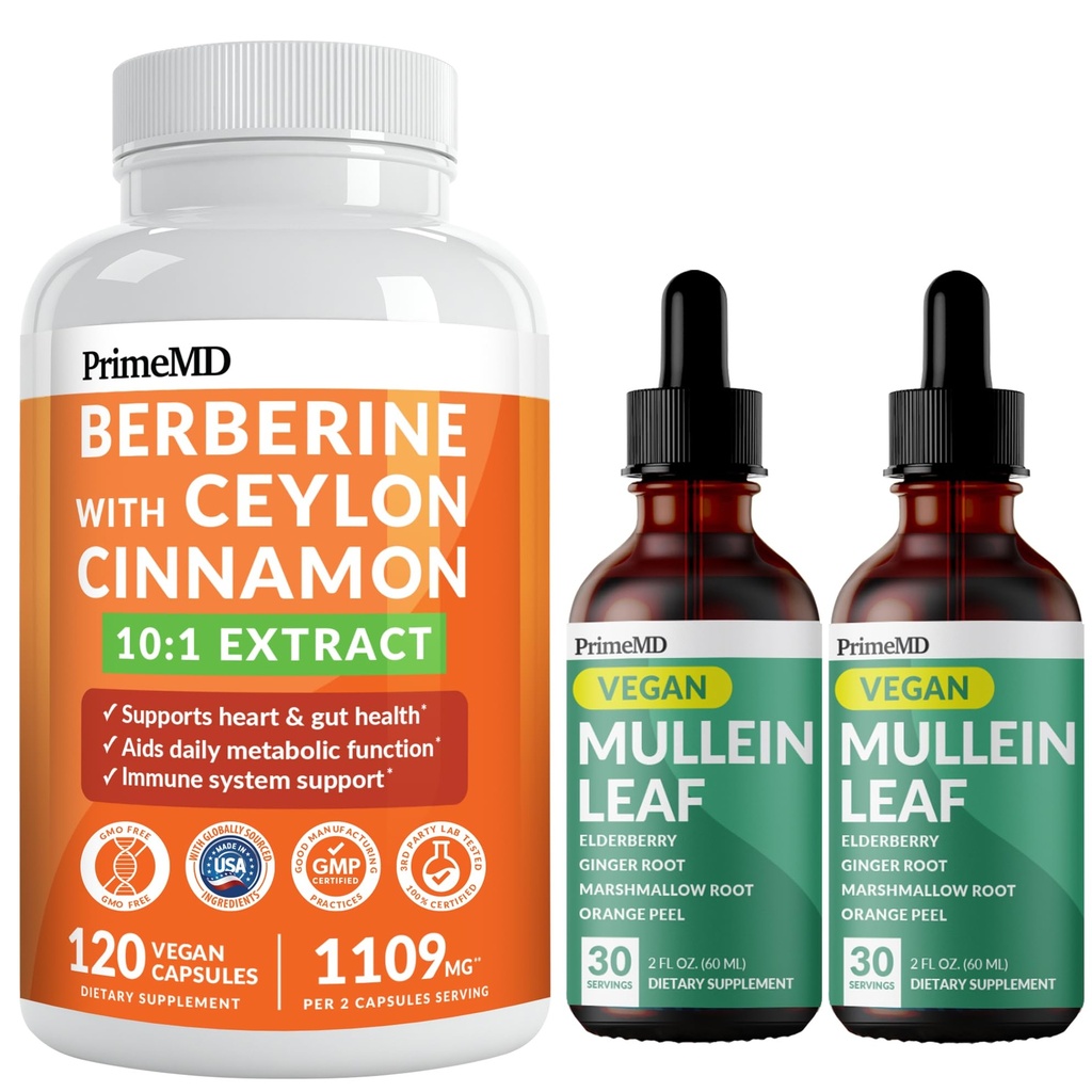 Ceylon Cinnamon Chromium, Bitter Melon 및 Green Tea Extract (120 ct) 및 Lungs 및 Respiratory Lung Health & Bronchial Support (60 서빙)에 대한 Mullein-1 Berberine 보충
