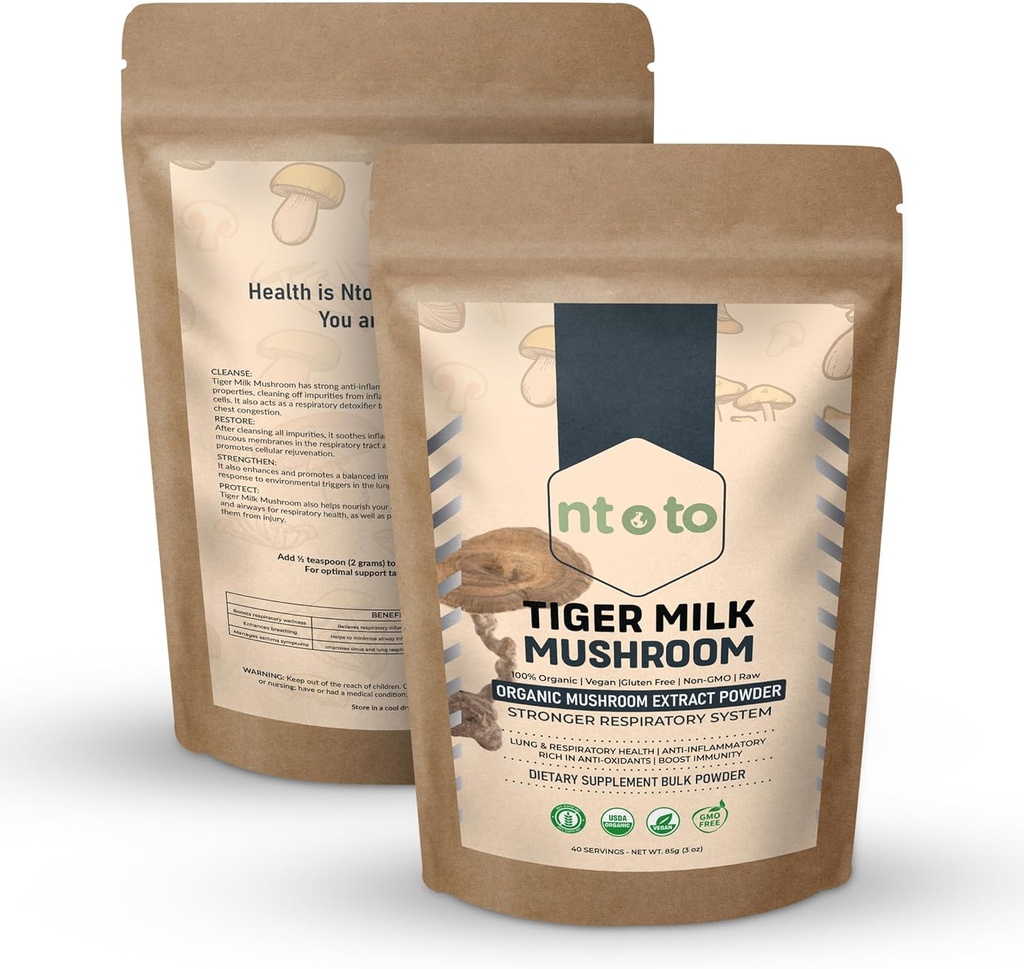 Tiger Milk Mushroom Supplement (Lignosus Rhinocerus) 3oz (85g) | Lungs & Respiratory Health 지원 - 초본 추출물 - Non-GMO, Vegan, Organic | 40 서빙