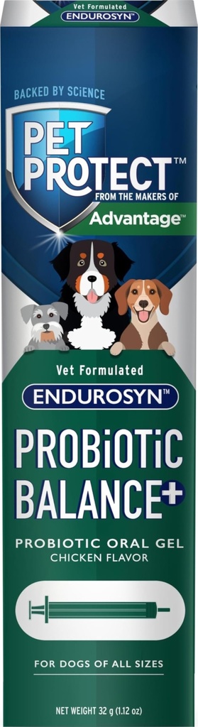애완 동물 보호 개 프로 바이오 밸런스 + 구두 젤, Vet-Formulated Endurosyn, 프리 바이오 틱스 & 개를위한 프로 바이오 틱스, 3- 일 공급, 치킨 맛 (32g)