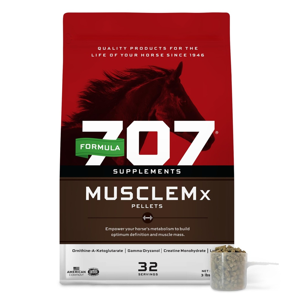 공식 707 MuscleMx Equine 보충교재, 3lb 부대 – Lysine, Gamma Oryzanol, Creatine & OKG를 가진 말을 위한 조절 지원 그리고 근육 건축업자