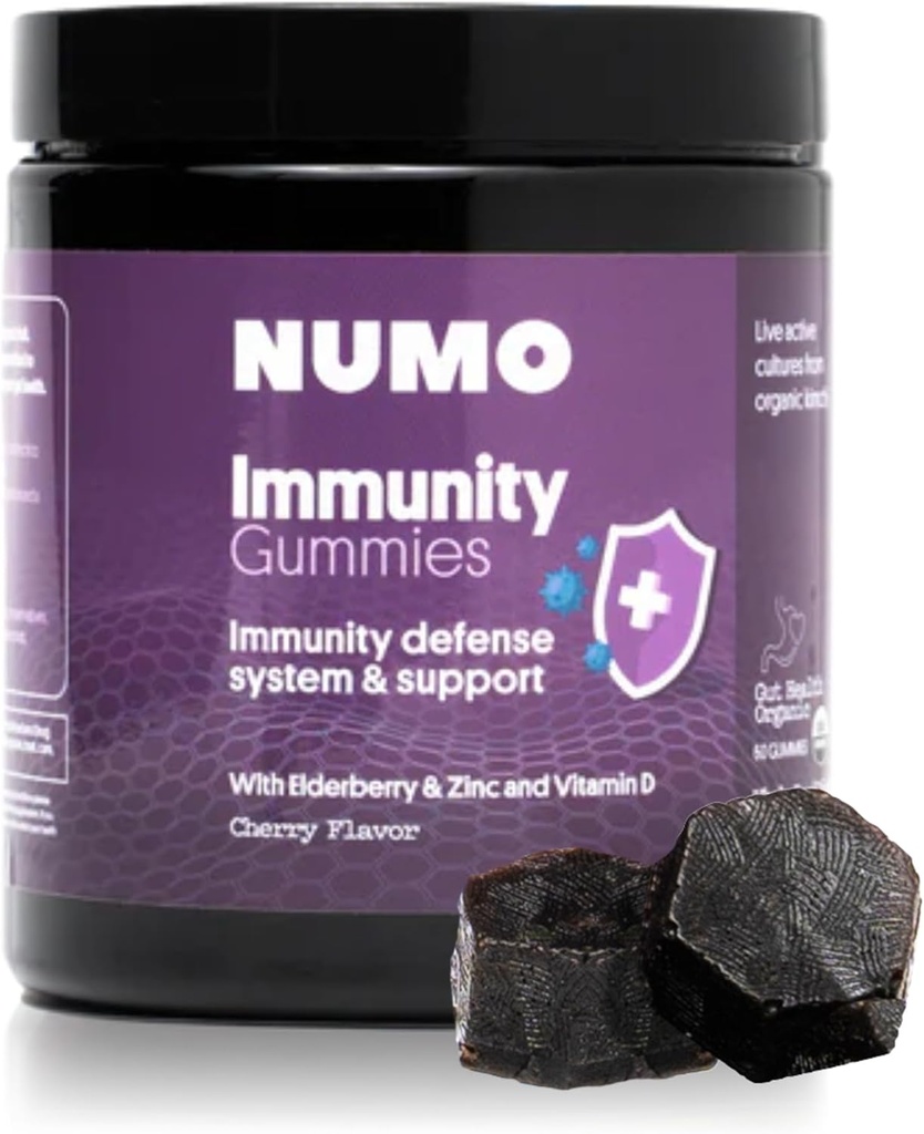 Numo Elderberry Gummies - 산화 방지제 보충교재를 가진 면역 체계 지원 - Sambucus 과일, 비타민 D3, 아연, 비타민 C, Probiotics를 가진 완전한 공식 - 유기, Vegan & Kosher - 60 조사