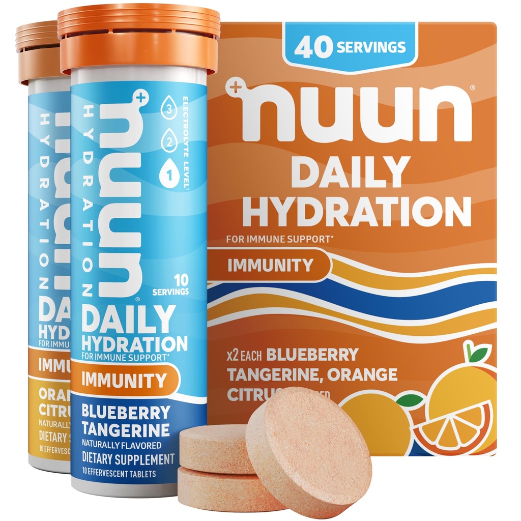 Nuun Immunity 비타민 D, C, E, & A, Ginger, Elderberry, 마그네슘 및 4 다른 필수 전해질, Vegan, Blueberry Tangerine & Orange Citrus, 4 팩 (40 서빙 총)와 전자 정제