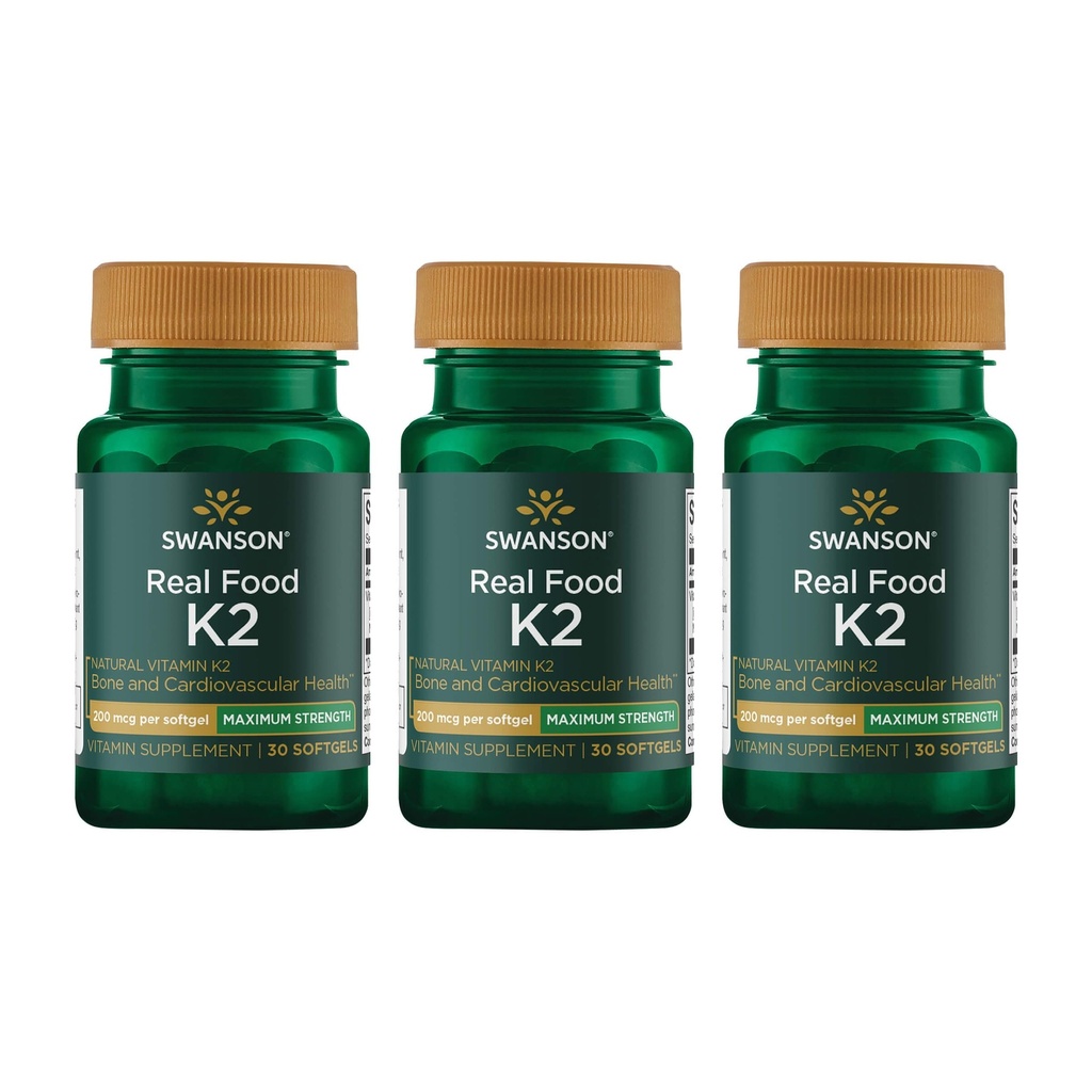 Swanson 최대 힘 비타민 K2 (Menaquinone-7) - 비타민 보충 심혈관과 일본 Natto에서 뼈 건강을 지원하는 비타민 (30 Softgels, 200mcg 각각) (3 팩)