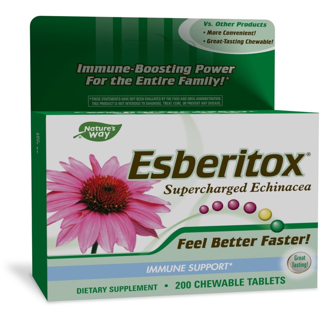 ESBERITOX Supercharged Echinacea – 면역 지원 – 초본 보충 교재 - 야생 Indigo 뿌리 - 자주색 Coneflower - 독일에서 만든 - 200 정제